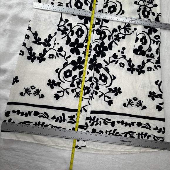 Linen Blend Zara Shirt Dress Minimalist Black White Print Button Down Pockets XL - Picture 14 of 16